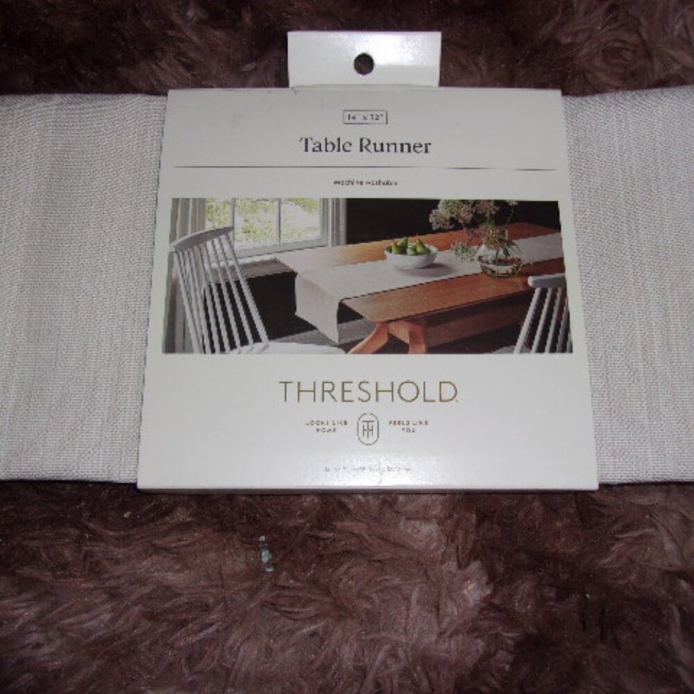 Threshold White & Light Beige Stripe Thread Cotton Blend Table Runner 14" x 72"